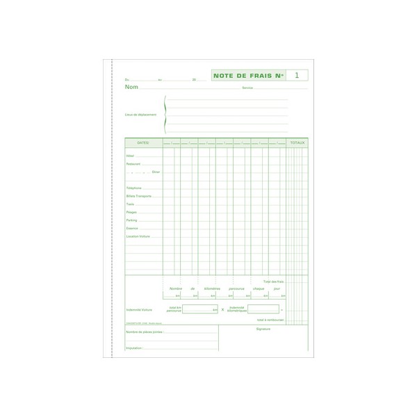 Manifold "Notes de Frais", 297 x 210 mm vertical