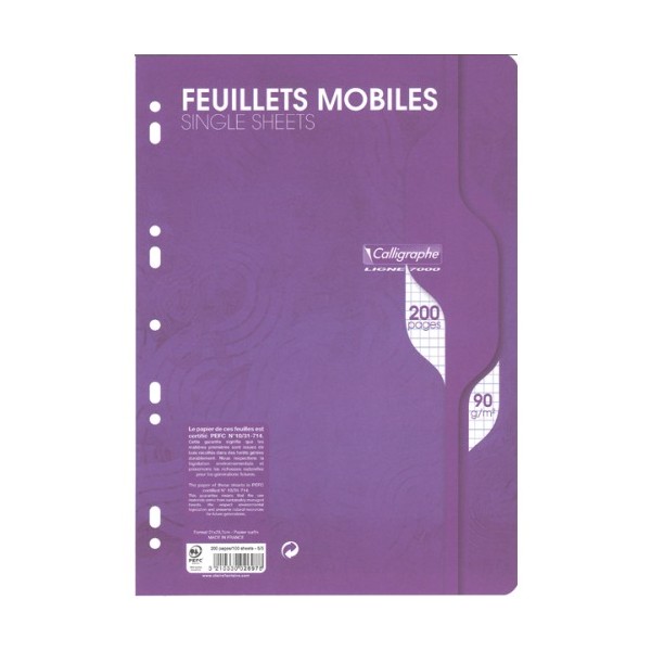 Feuillets mobiles s/film 21x29,7 200p 5x5 90g - Blanc