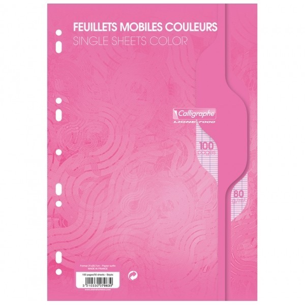 Feuillets mobiles 21x29,7 100p séyès 80g de couleur