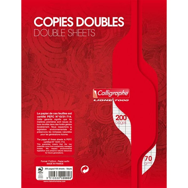 Copies doubles non perforée 21x29,7 200p séyès 70g - Blanc
