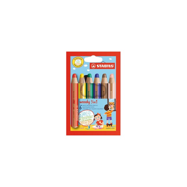 Crayon multi-talents woody 3 en 1, étui carton de 6