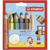 Crayon multi-talents woody 3 en 1, étui carton de 6 avec taille-crayon en plastique