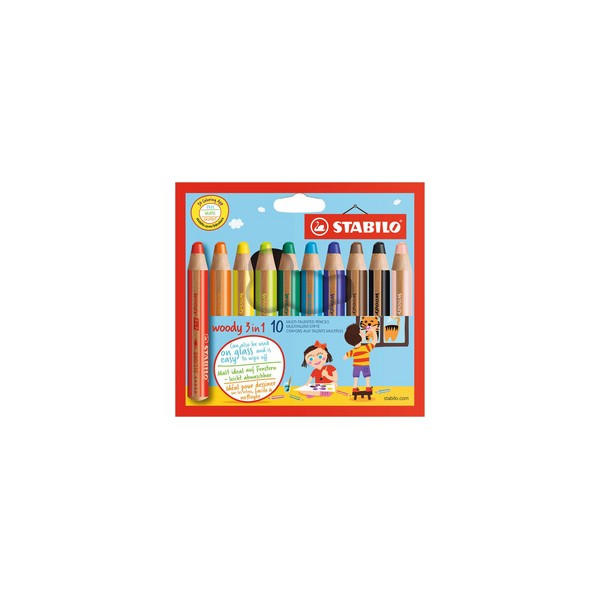 Crayon multi-talents woody 3 en 1, étui carton de 10